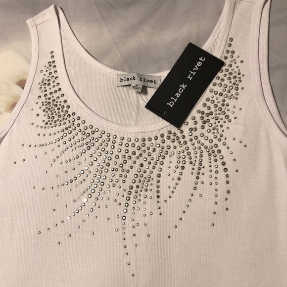 NWT - Embellished Slinky Material White Tank. Med - Picture 3 of 6